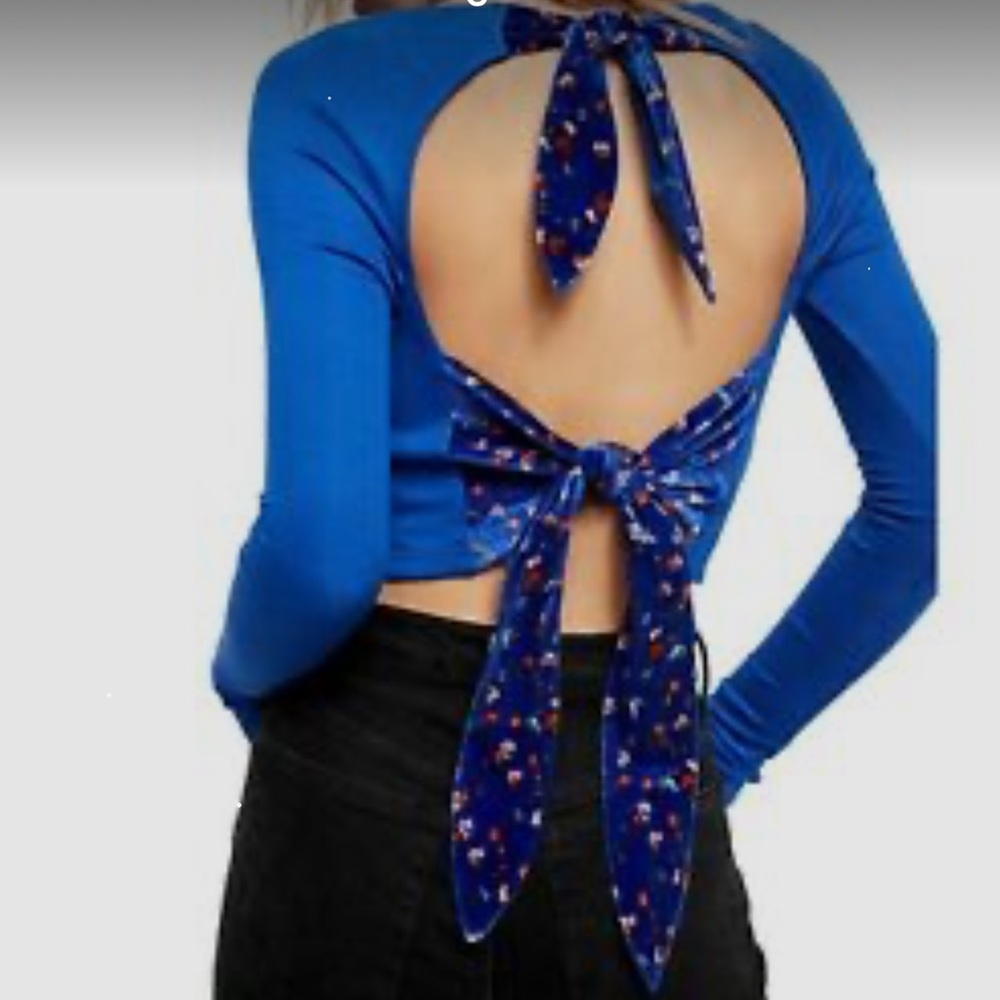 Free People Looking forward crop top in blue flame velvet